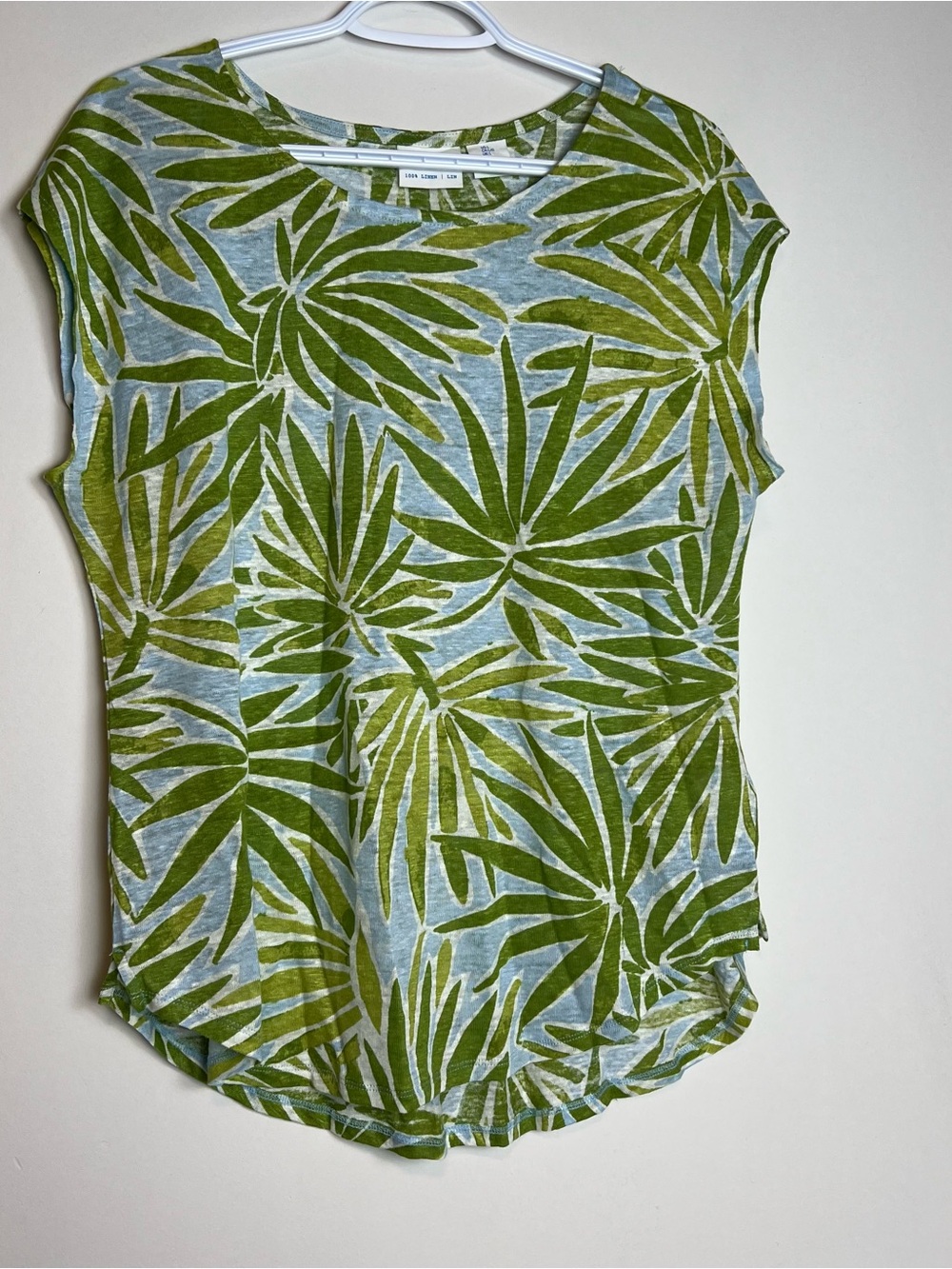 EUC Sigrid Olsen 100% Linen Knit Palm Print T-Shirt - Size Large